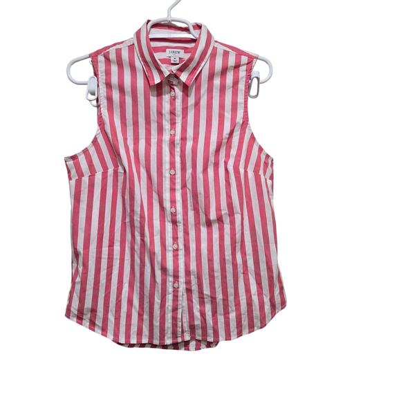 J.Crew Sleeveless Pink White Striped Button-Up Shirt Medium - Picture 1 of 9